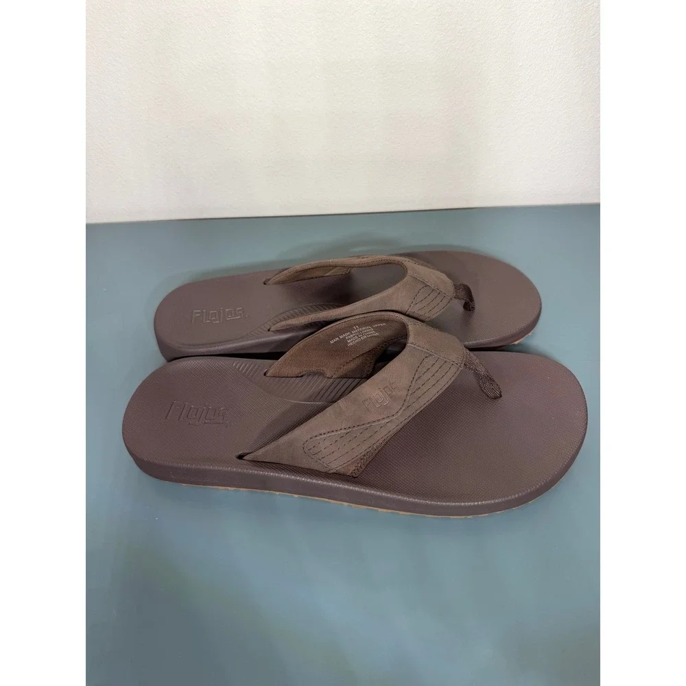 Flojos Men's Flip Flop Sandals Brown Casual Thong Beach Shoes Size 11 NWOTS